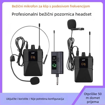 Bežični lavalier mikrofon s naglavnim nosačem, 2-kanalni sustav, raspon frekvencija 100 Hz–20 kHz, SNR ≥100 dB