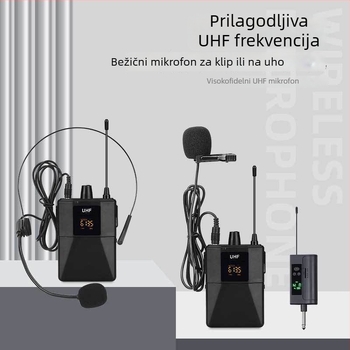 Bežični lavalier mikrofon s naglavnim nosačem, 2-kanalni sustav, raspon frekvencija 100 Hz–20 kHz, SNR ≥100 dB