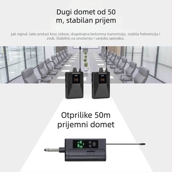 Bežični lavalier mikrofon s naglavnim nosačem, 2-kanalni sustav, raspon frekvencija 100 Hz–20 kHz, SNR ≥100 dB