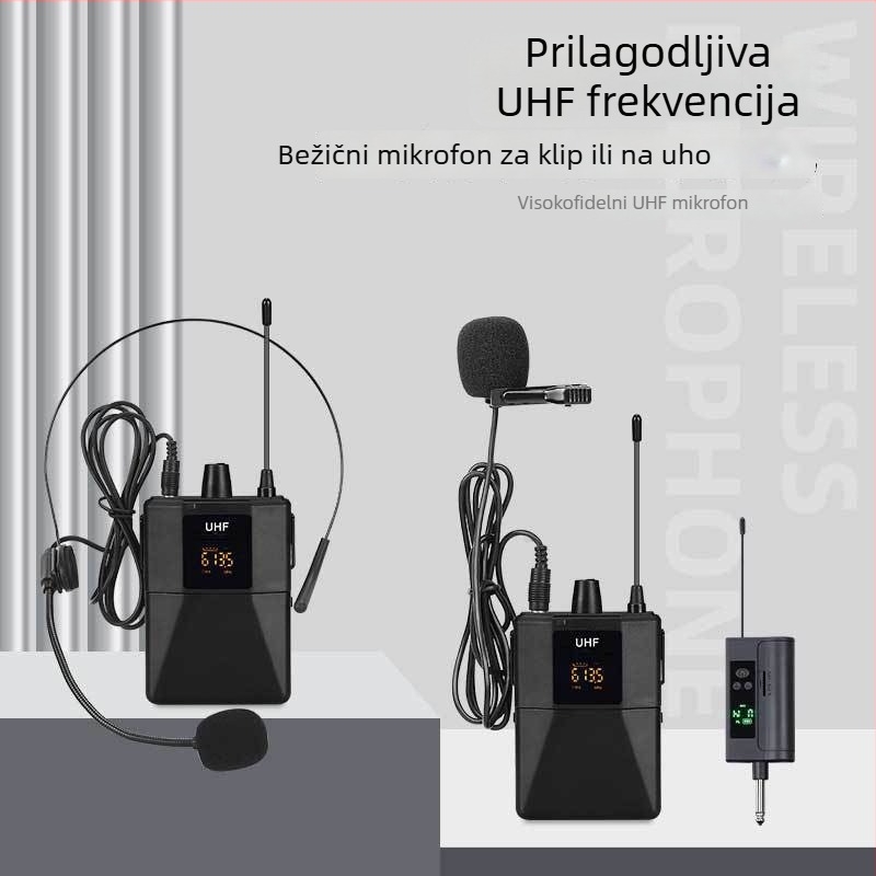 Bežični lavalier mikrofon s naglavnim nosačem, 2-kanalni sustav, raspon frekvencija 100 Hz–20 kHz, SNR ≥100 dB