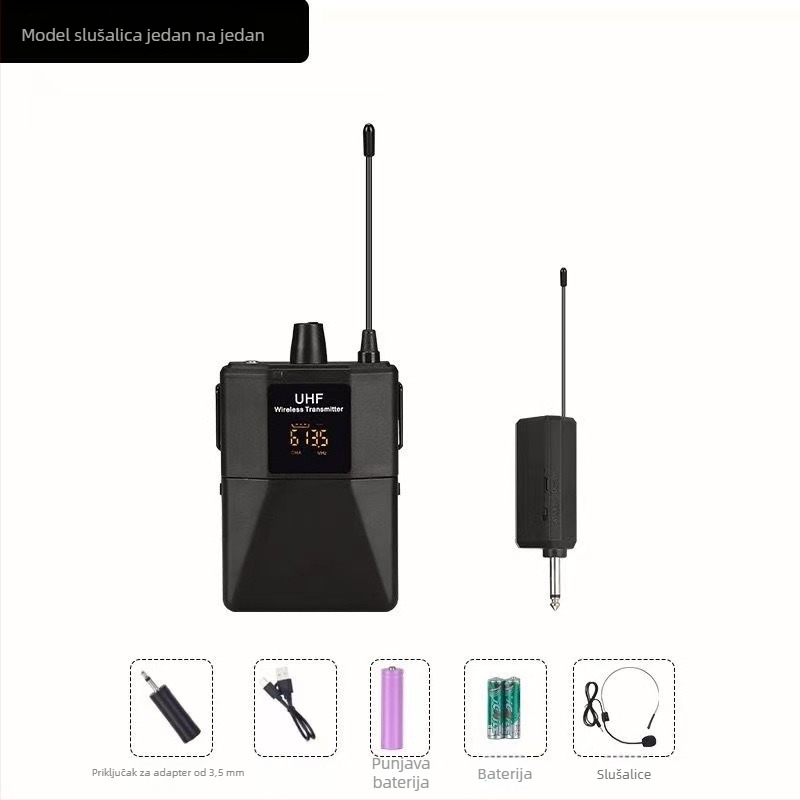Bežični lavalier mikrofon s naglavnim nosačem, 2-kanalni sustav, raspon frekvencija 100 Hz–20 kHz, SNR ≥100 dB