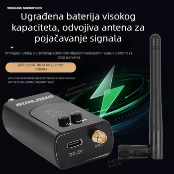RUNJING R58A Dinamički ručni mikrofon za KTV i prijenos uživo, raspon frekvencija 60 Hz–15 kHz, SNR ≥85 dB, baterija 1000–1200 mAh zamjenjiva, trajanje baterije 6–8 sati