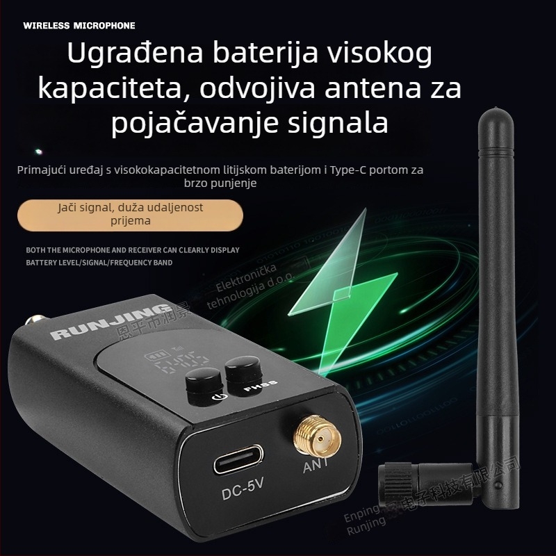 RUNJING R58A Dinamički ručni mikrofon za KTV i prijenos uživo, raspon frekvencija 60 Hz–15 kHz, SNR ≥85 dB, baterija 1000–1200 mAh zamjenjiva, trajanje baterije 6–8 sati