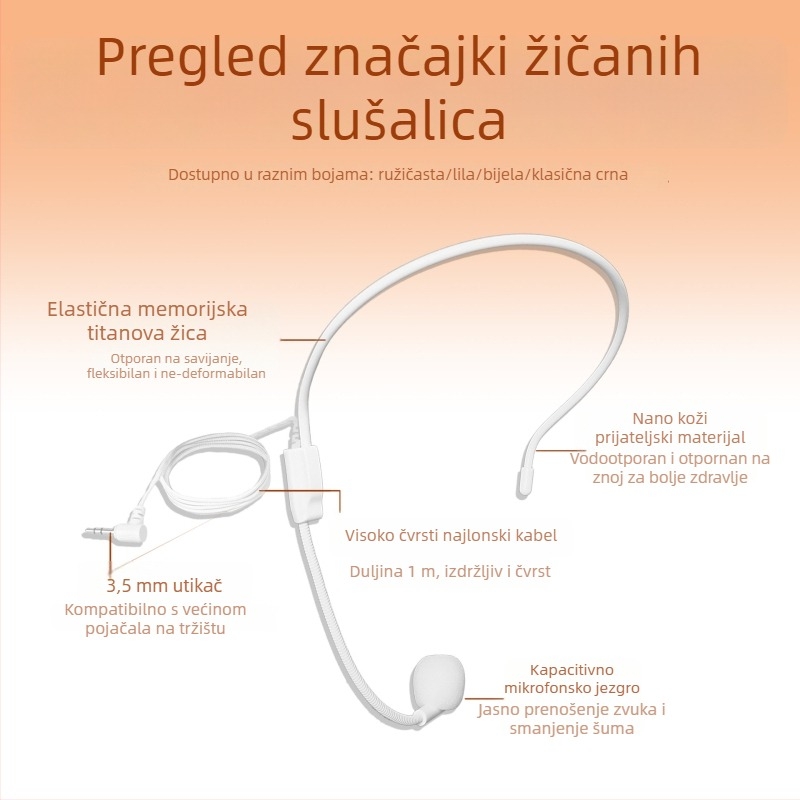 Bežični konferencijski headset mikrofon s držalom za uho, dizajn na glavi, raspon frekvencija 30 Hz–15 kHz, SNR ≥70 dB