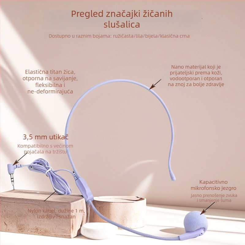 Bežični konferencijski headset mikrofon s držalom za uho, dizajn na glavi, raspon frekvencija 30 Hz–15 kHz, SNR ≥70 dB