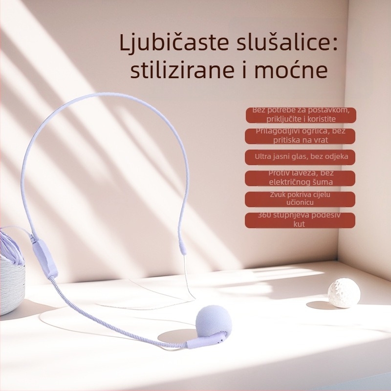 Bežični konferencijski headset mikrofon s držalom za uho, dizajn na glavi, raspon frekvencija 30 Hz–15 kHz, SNR ≥70 dB