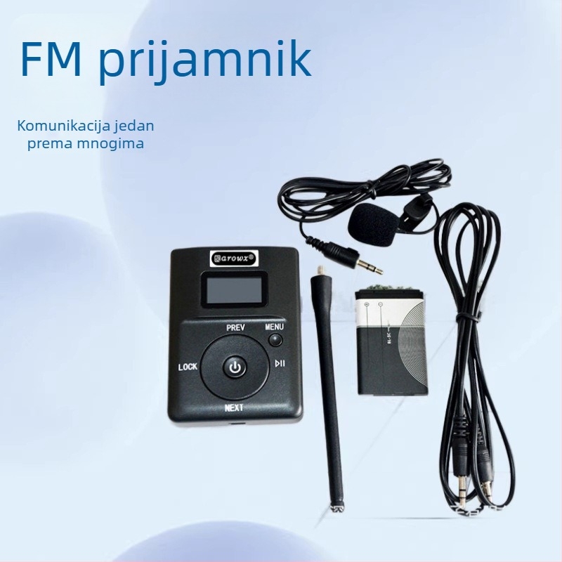 T-13 FM bežični prijenosnik za nastavu i vođenje turista – integrirani mikrofon, ugrađena baterija, 2 W, SNR < 60 dB, frekvencijski odziv 18 904 525 367 Hz