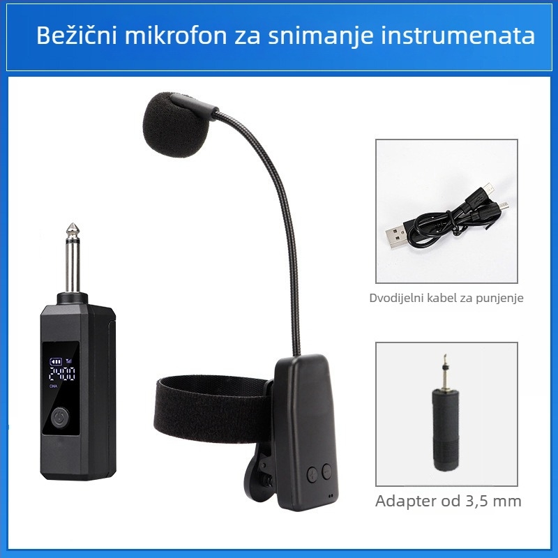 Bežični mikrofon za glazbene instrumente (Erhu, Hulusi, violina, saksofon, suona) – Model Y08, ugrađena baterija, Bluetooth 2.0, SNR ≥70 dB