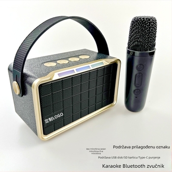 Karaoke Bluetooth zvučnik s ugrađenim mikrofonom, 5W, Bluetooth 5.3, 100Hz-20kHz, SNR ≥75dB, domet 10 m