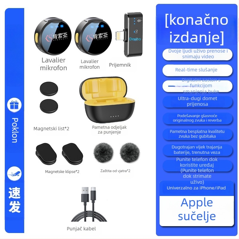 Kensaw M9por Lavalier mikrofon za livestreamanje – profesionalni klips mikrofon, odziv frekvencij 100 Hz–20 kHz, SNR ≥60 dB, trajanje baterije 6–8 h