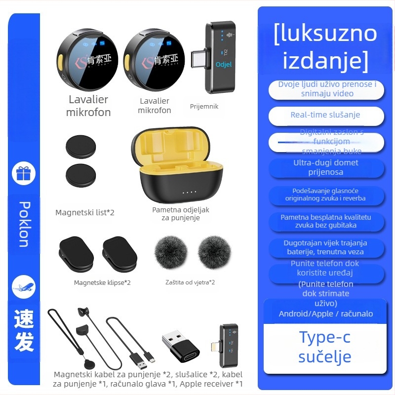 Kensaw M9por Lavalier mikrofon za livestreamanje – profesionalni klips mikrofon, odziv frekvencij 100 Hz–20 kHz, SNR ≥60 dB, trajanje baterije 6–8 h