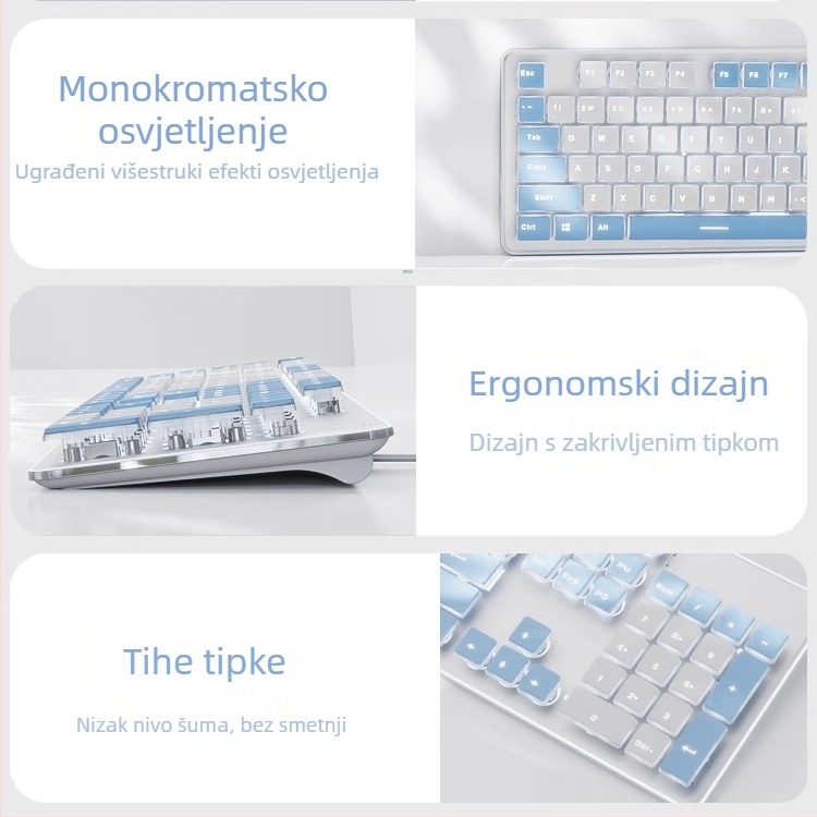 Tiha set tipkovnice i miša s USB kabelom, optički 1600 DPI, pozadinsko osvjetljenje, ergonomski, za kućnu i poslovnu upotrebu te gaming