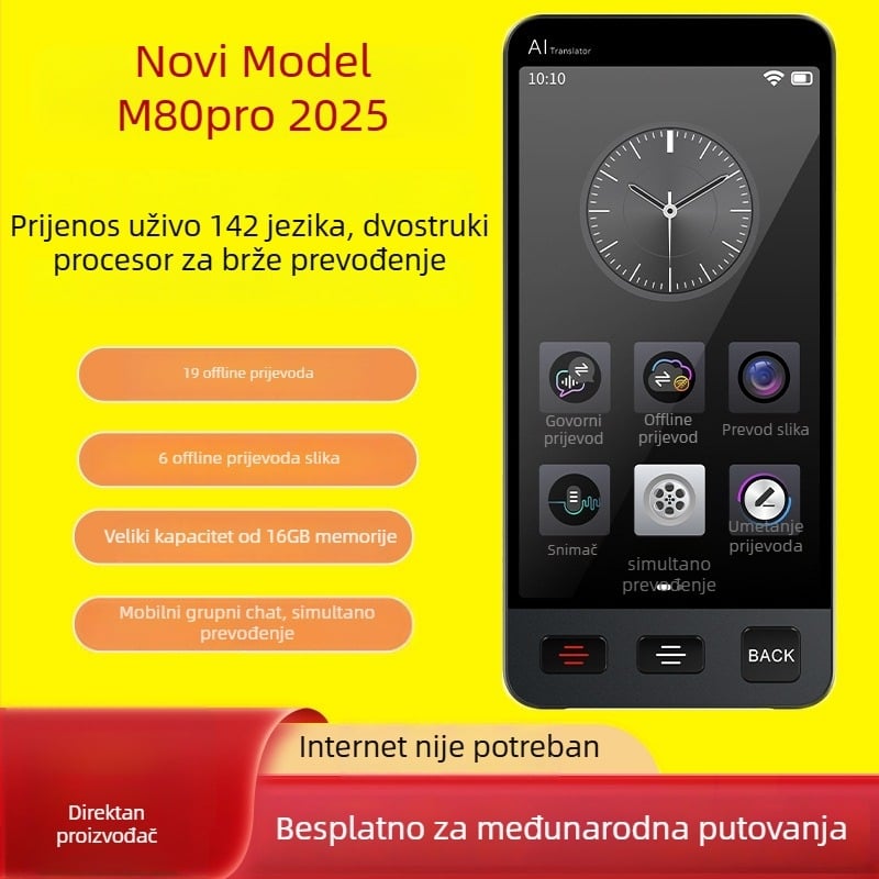 Common Language M80pro prevoditelj — AI prijevod u realnom vremenu, Android, Bluetooth, domet 10 m, upravljanje dodirnim zaslonom i tipkom