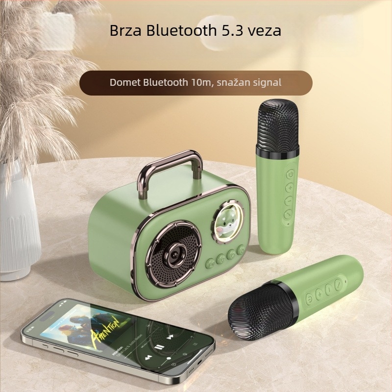Bežični Bluetooth karaoke zvučnik s ugrađenom baterijom, izlazna snaga 5W, Bluetooth 5.3, frekvencijski raspon 30 Hz–15 kHz, domet do 10 m