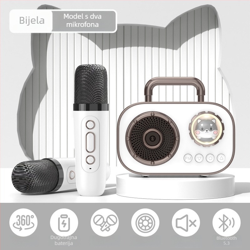 Bežični Bluetooth karaoke zvučnik s ugrađenom baterijom, izlazna snaga 5W, Bluetooth 5.3, frekvencijski raspon 30 Hz–15 kHz, domet do 10 m