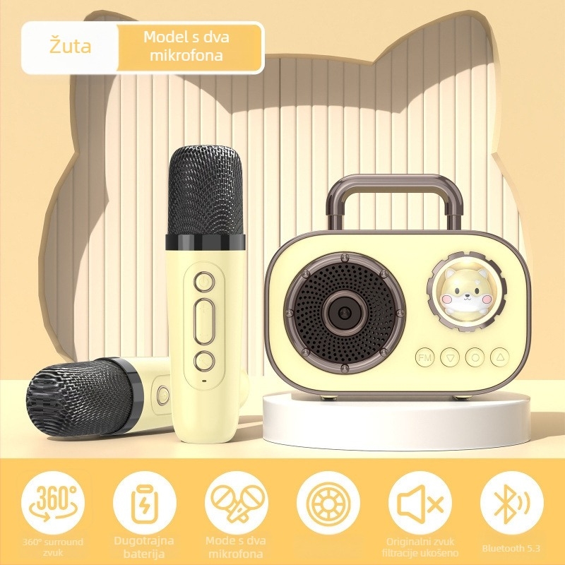 Bežični Bluetooth karaoke zvučnik s ugrađenom baterijom, izlazna snaga 5W, Bluetooth 5.3, frekvencijski raspon 30 Hz–15 kHz, domet do 10 m