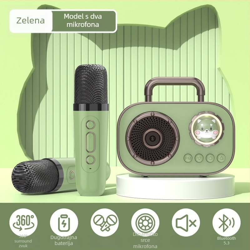 Bežični Bluetooth karaoke zvučnik s ugrađenom baterijom, izlazna snaga 5W, Bluetooth 5.3, frekvencijski raspon 30 Hz–15 kHz, domet do 10 m