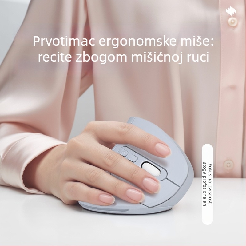 Vertikalna bežična miša s Bluetooth + 2.4G dvostrukim načinom, tiha, 5600 DPI, 6 tipki, punjiva