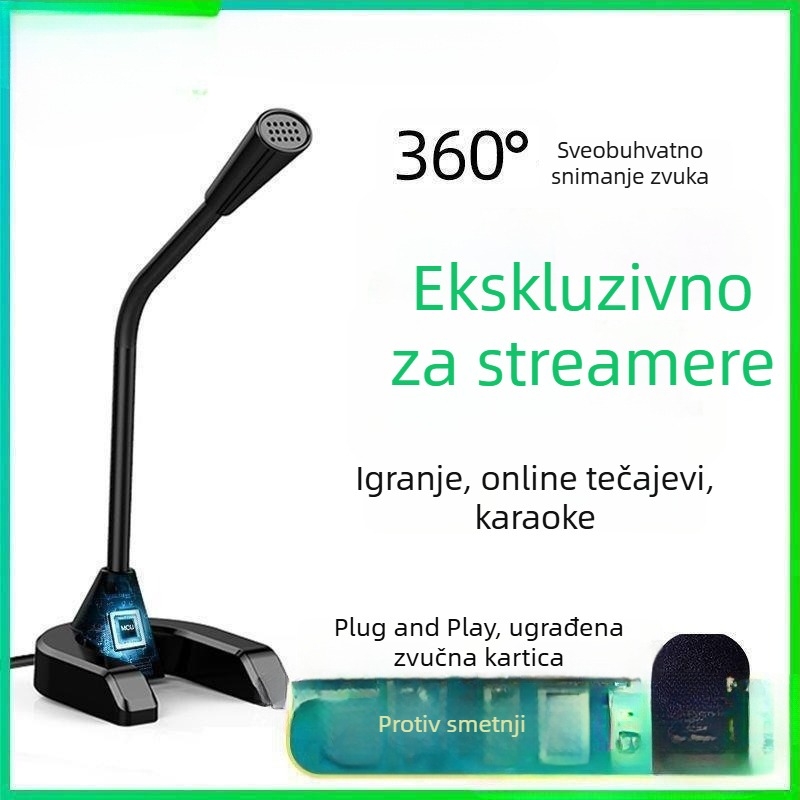 Računalni stolni mikrofon za kućnu upotrebu, bežični Bluetooth 5.0, dinamički mikrofon, 1-kanalni, za streaming, gaming, glasovni chat i snimanje