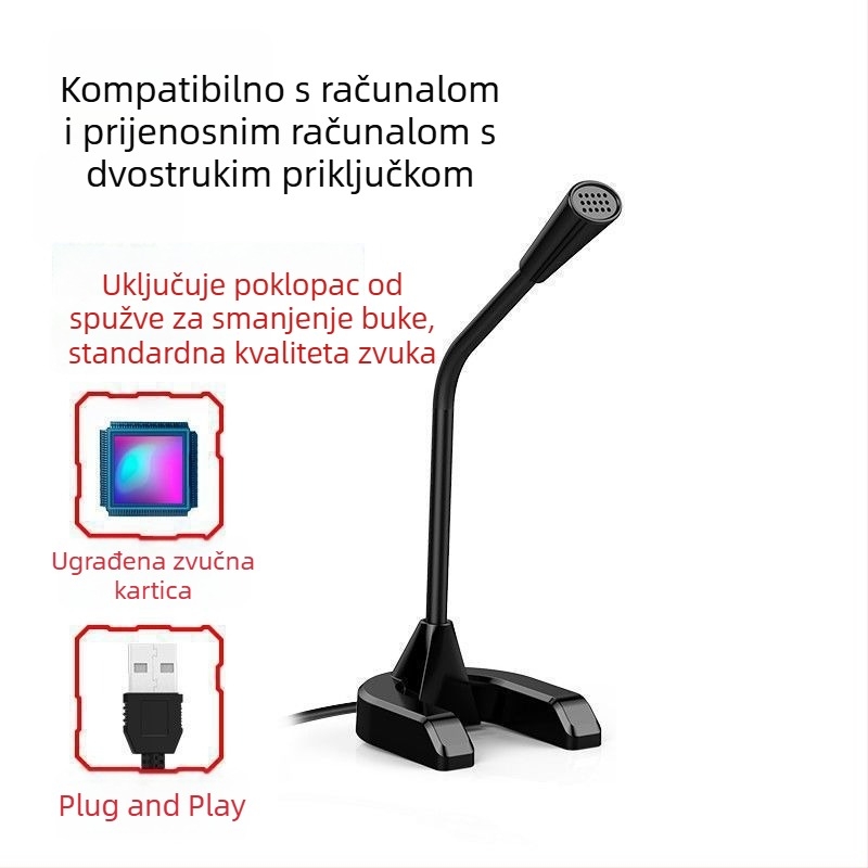 Računalni stolni mikrofon za kućnu upotrebu, bežični Bluetooth 5.0, dinamički mikrofon, 1-kanalni, za streaming, gaming, glasovni chat i snimanje