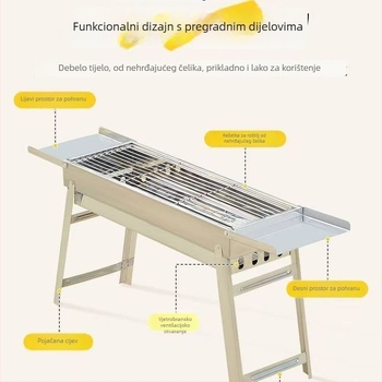 Sklopivi BBQ roštilj od nehrđajućeg čelika, 304, kvadratnog oblika, mreža za roštilj s premazom protiv lijepljenja, komplet za kampiranje
