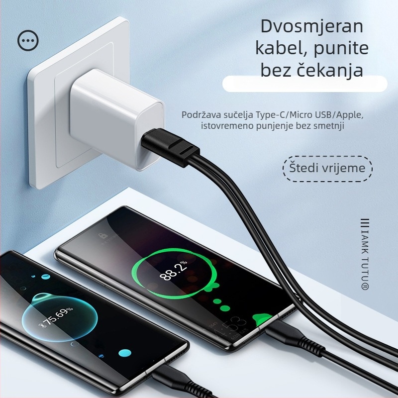 Digital Fox Type-C kabel za napajanje s dvostrukim izlazom, 1 na 2, 2-u-1