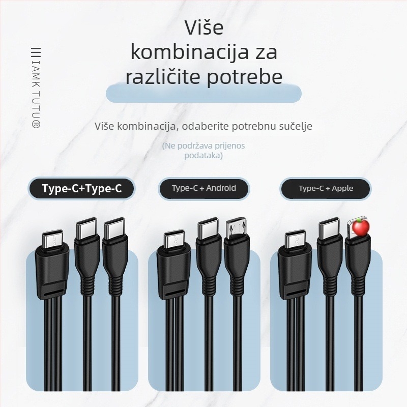 Digital Fox Type-C kabel za napajanje s dvostrukim izlazom, 1 na 2, 2-u-1