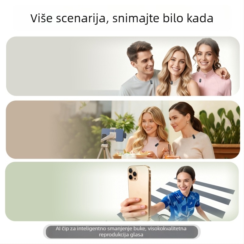 Bežični lavalier mikrofon Q6 - 6 kanala, raspon frekvencija 100 Hz–20 kHz, SNR ≥100 dB, ugrađena baterija 3–6 sati