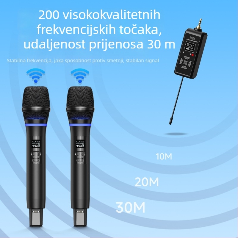 UHF bežični univerzalni mikrofon s dvostrukom reverberacijom, višefunkcionalan za prijenose uživo i scenske nastupe, mikrofon s magnetskim punjenjem