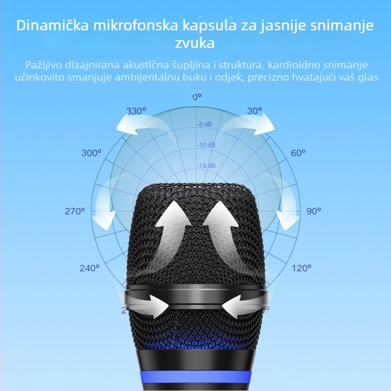 UHF bežični univerzalni mikrofon s dvostrukom reverberacijom, višefunkcionalan za prijenose uživo i scenske nastupe, mikrofon s magnetskim punjenjem