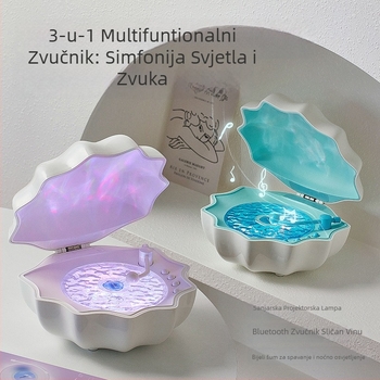 Bluetooth zvučnik s lampom u obliku školjke, bas, 3W, 100Hz–20kHz, SNR ≥85 dB, baterija 1200–2000 mAh, projekcija boje svjetla