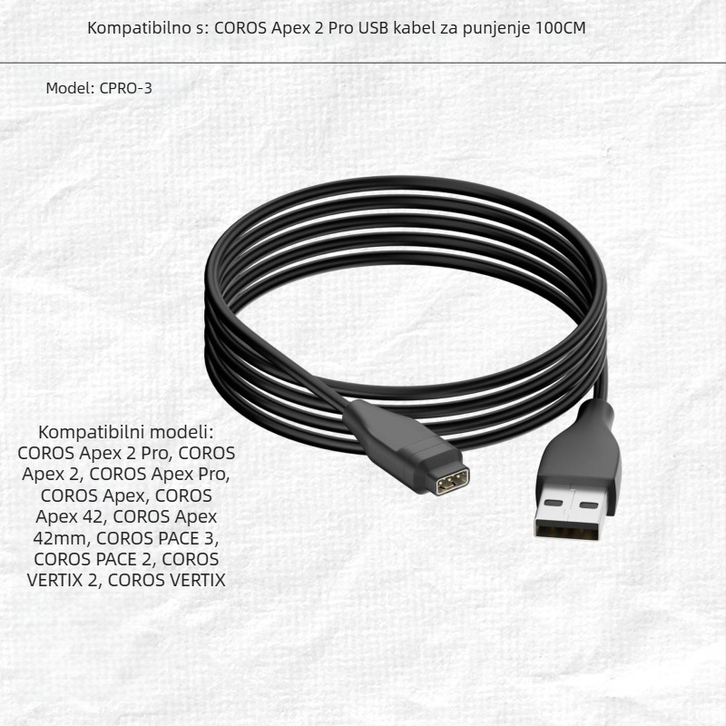 Type-C kabel za punjenje za COROS Pace 2, Pace 3, Pro 1 i Apex Pro – Star Technology