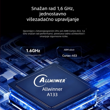 Android matična ploča Allwinner A133 četverojezgreni 1,8 GHz, 1GB RAM + 8GB flash, napajanje 12V 2A, USB: 2x host (OTG opcionalno) + 3 USB priključka, TTL 3.3V serijski, za reklamne uređaje i digitalni natpis