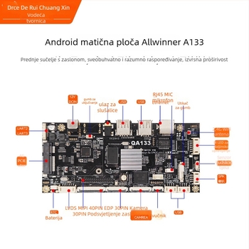 Android matična ploča Allwinner A133 četverojezgreni 1,8 GHz, 1GB RAM + 8GB flash, napajanje 12V 2A, USB: 2x host (OTG opcionalno) + 3 USB priključka, TTL 3.3V serijski, za reklamne uređaje i digitalni natpis