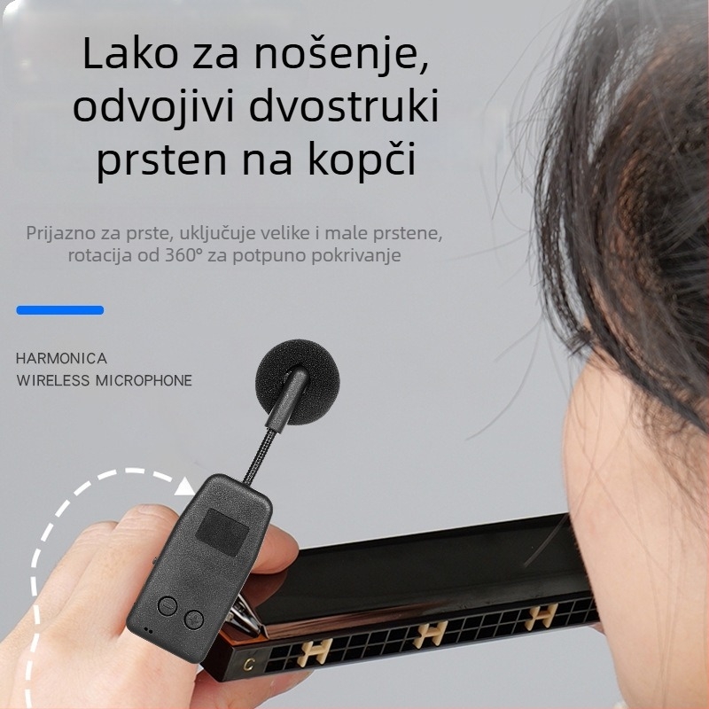 Instrumentalni pickup mikrofon za glazbene instrumente – ugrađena baterija 300–500 mAh; frekvencijski raspon 100 Hz–20 kHz; SNR ≥70 dB; trajanje baterije >12 h; napajanje 5 V