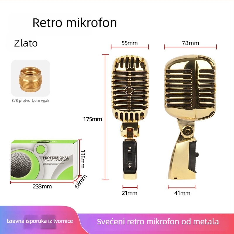 Dinamički mikrofon za scenu s bežičnim prijenosom, frekvencijski raspon 20 Hz–20 kHz, SNR ≥75 dB, pokretna zavojnica, model S02
