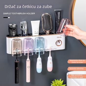 Automatski iscjedivač paste za zube – zidni držač za četkice, bez bušenja, PP+ABS