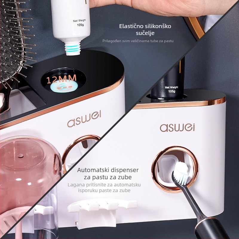 Automatski iscjedivač paste za zube – zidni držač za četkice, bez bušenja, PP+ABS