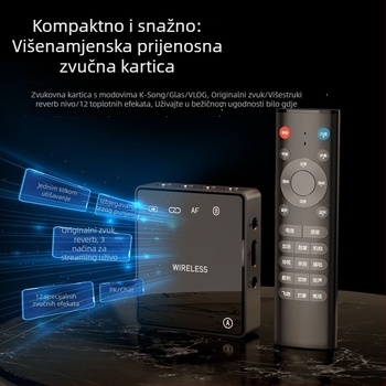 Zvukovna kartica za livestream s integriranim Bluetooth slušalicama i inteligentnim smanjenjem šuma - Model T9P, Bluetooth 5.3, 20Hz-20kHz, SNR ≥70dB, trajanje baterije 6-8h