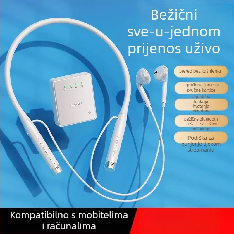 Zvukovna kartica za livestream s integriranim Bluetooth slušalicama i inteligentnim smanjenjem šuma - Model T9P, Bluetooth 5.3, 20Hz-20kHz, SNR ≥70dB, trajanje baterije 6-8h