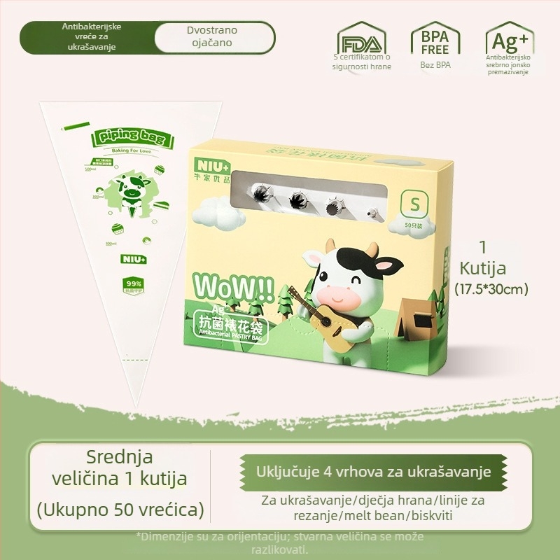 Jednokratna vrećica za ukrašavanje s nastavkom, PE materijal, prehrambene kvalitete, za kremasti icing, alat za ukrašavanje s debelom konstrukcijom