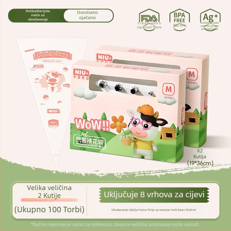 Jednokratna vrećica za ukrašavanje s nastavkom, PE materijal, prehrambene kvalitete, za kremasti icing, alat za ukrašavanje s debelom konstrukcijom