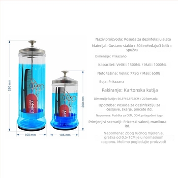 Longxin staklena posuda za dezinfekciju za škare i britvice — sterilizacijska posuda za kozmetičke i frizerske alate