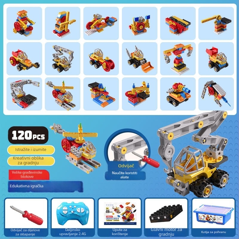 ABS plastični građevinski blokovi velikih čestica, 100–200 komada, baterijsko napajanje, DIY s OEM logotipom, za djecu 4–6 godina