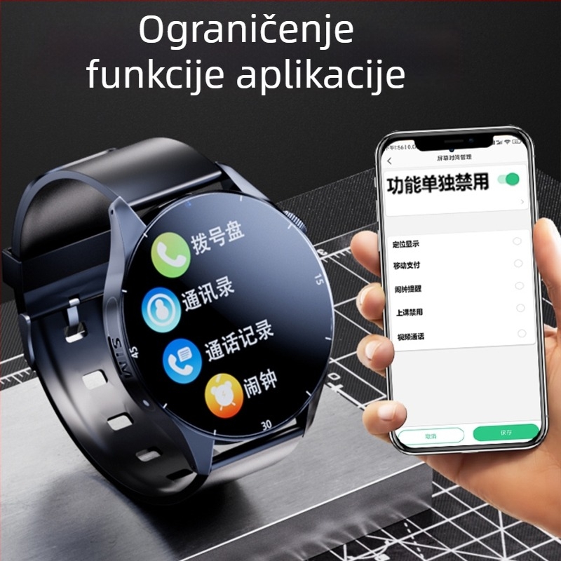 Učenički pametni sat s Androidom, TFT zaslon 1,44 inča, baterija 1280 mAh, vodootporan, 8MP kamera