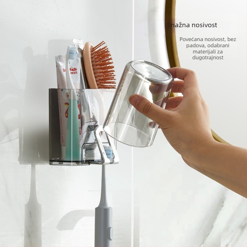 PH držač za četkice za zube, zidni bez bušenja, plastični, s otisnutim logom