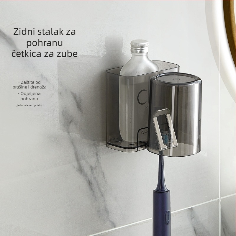 PH držač za četkice za zube, zidni bez bušenja, plastični, s otisnutim logom