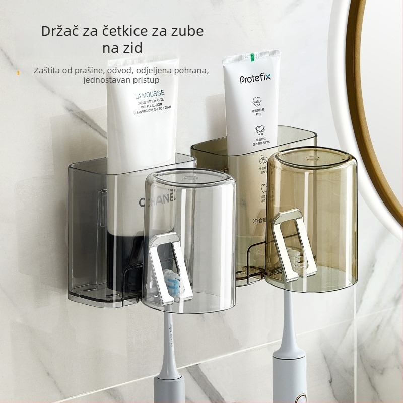 PH držač za četkice za zube, zidni bez bušenja, plastični, s otisnutim logom