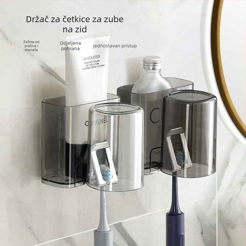 PH držač za četkice za zube, zidni bez bušenja, plastični, s otisnutim logom