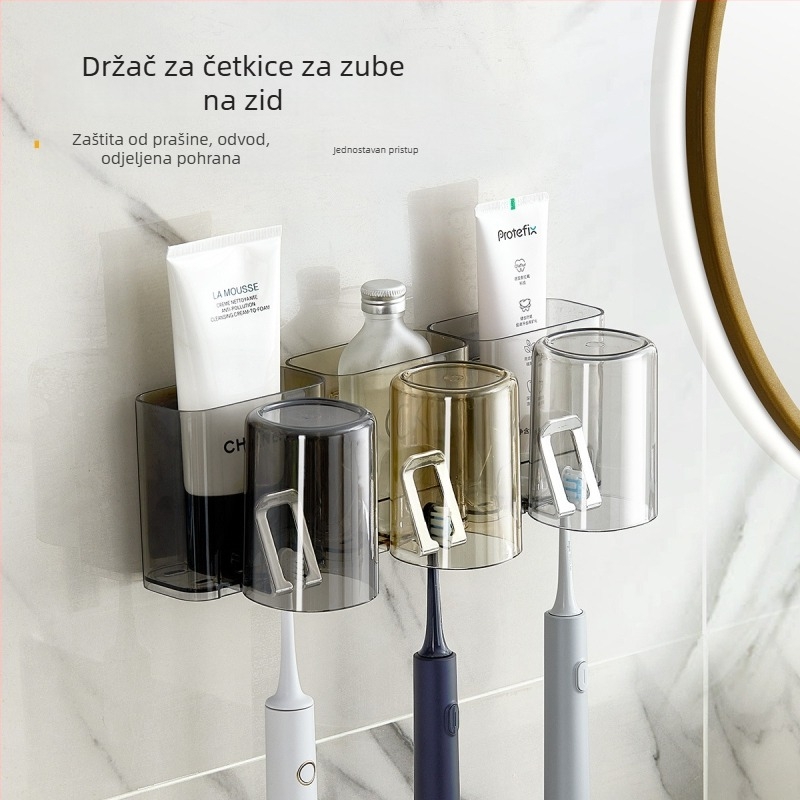 PH držač za četkice za zube, zidni bez bušenja, plastični, s otisnutim logom